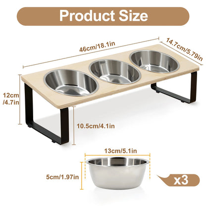 Elevated Cat Bowl Set with 3 Stainless Steel Bowls (15° Tilt)