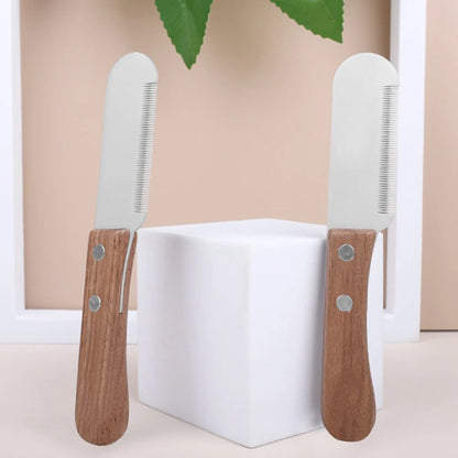 Professional Pet Stripping Knife with Wooden Handle