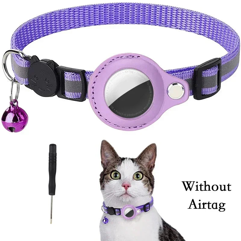 Reflective Cat Collar with AirTag Holder & Bell