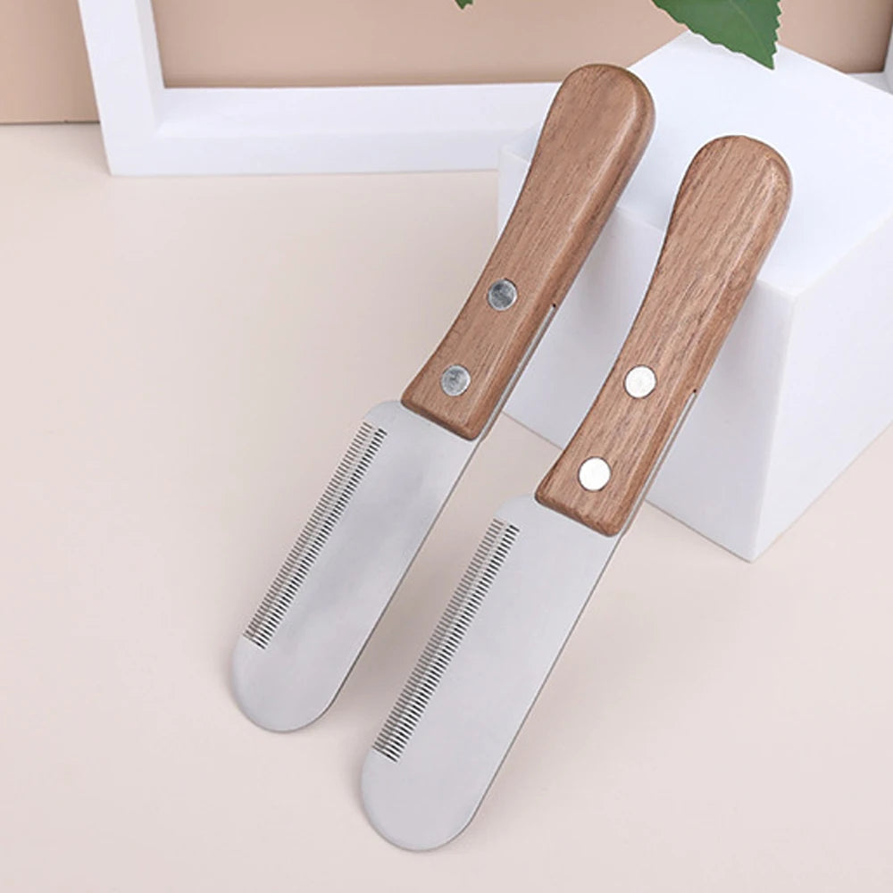 Professional Pet Stripping Knife with Wooden Handle