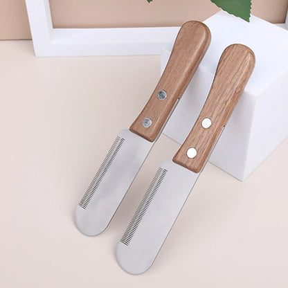 Professional Pet Stripping Knife with Wooden Handle