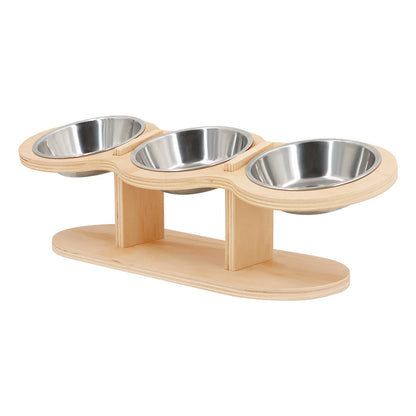 Raised Cat Bowl Feeder with Wood Stand & 3 Stainless Steel Bowls