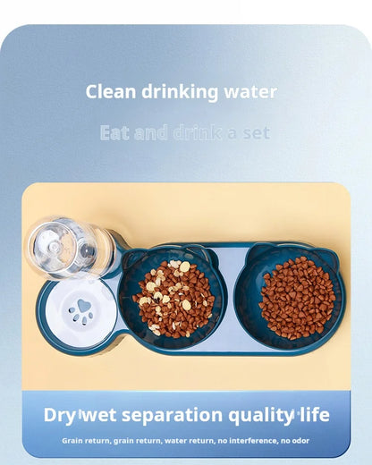 3-in-1 Tilted Cat Bowl Set with Gravity Water Feeder