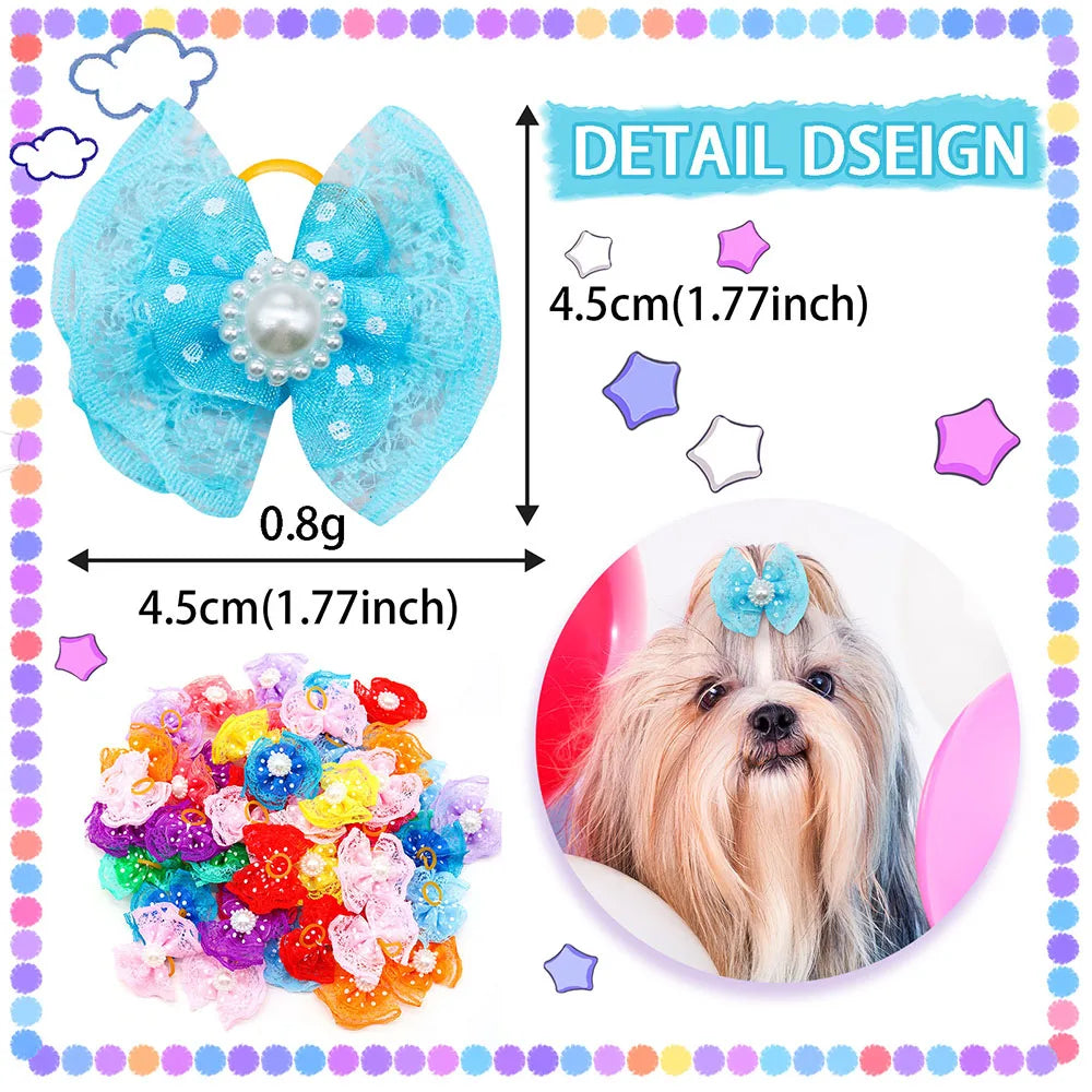 Lace & Pearl Pet Hair Bow Set (10pcs)
