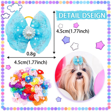 Lace & Pearl Pet Hair Bow Set (10pcs)