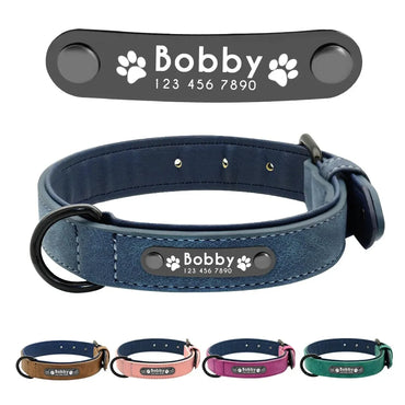 Personalized Leather Dog Collar with Name ID