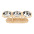 Raised Cat Bowl Feeder with Wood Stand & 3 Stainless Steel Bowls