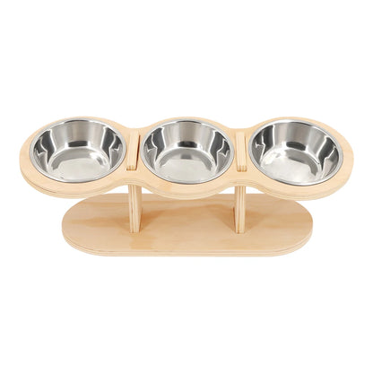 Raised Cat Bowl Feeder with Wood Stand & 3 Stainless Steel Bowls