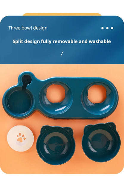 3-in-1 Tilted Cat Bowl Set with Gravity Water Feeder