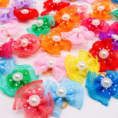 Lace & Pearl Pet Hair Bow Set (10pcs)