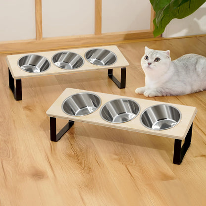 Elevated Cat Bowl Set with 3 Stainless Steel Bowls (15° Tilt)