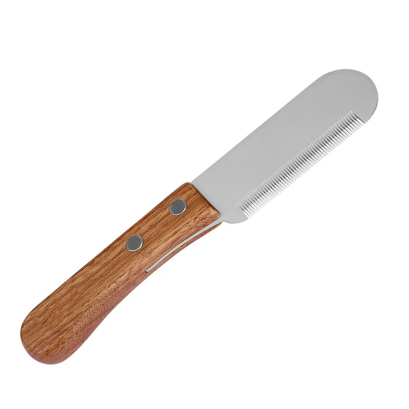Professional Pet Stripping Knife with Wooden Handle