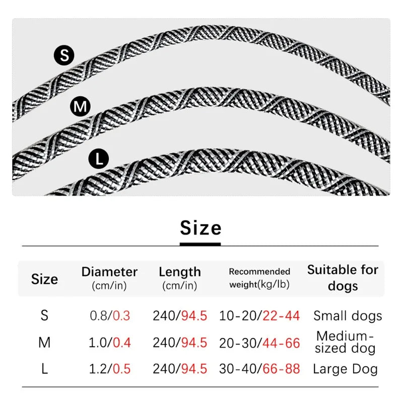 Reflective Nylon Dog Leash (S/M/L)