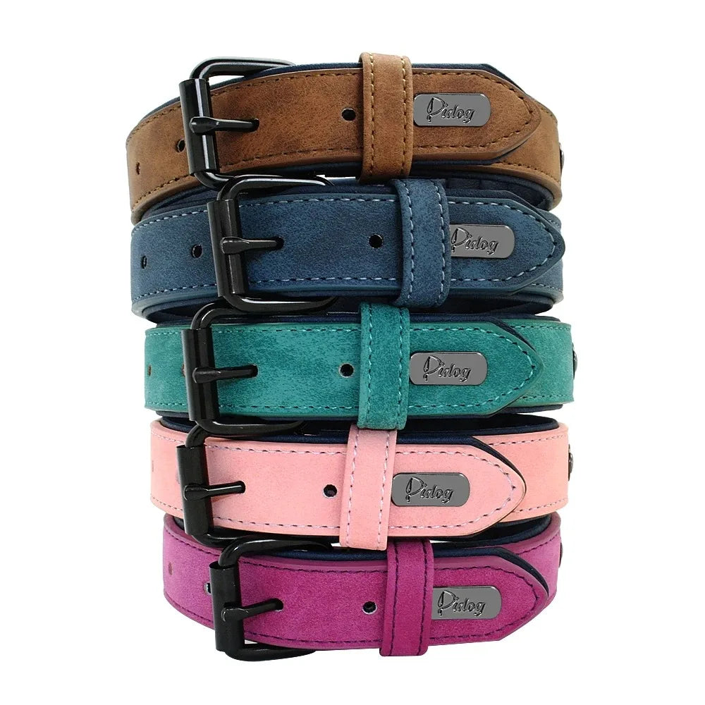 Personalized Leather Dog Collar with Name ID