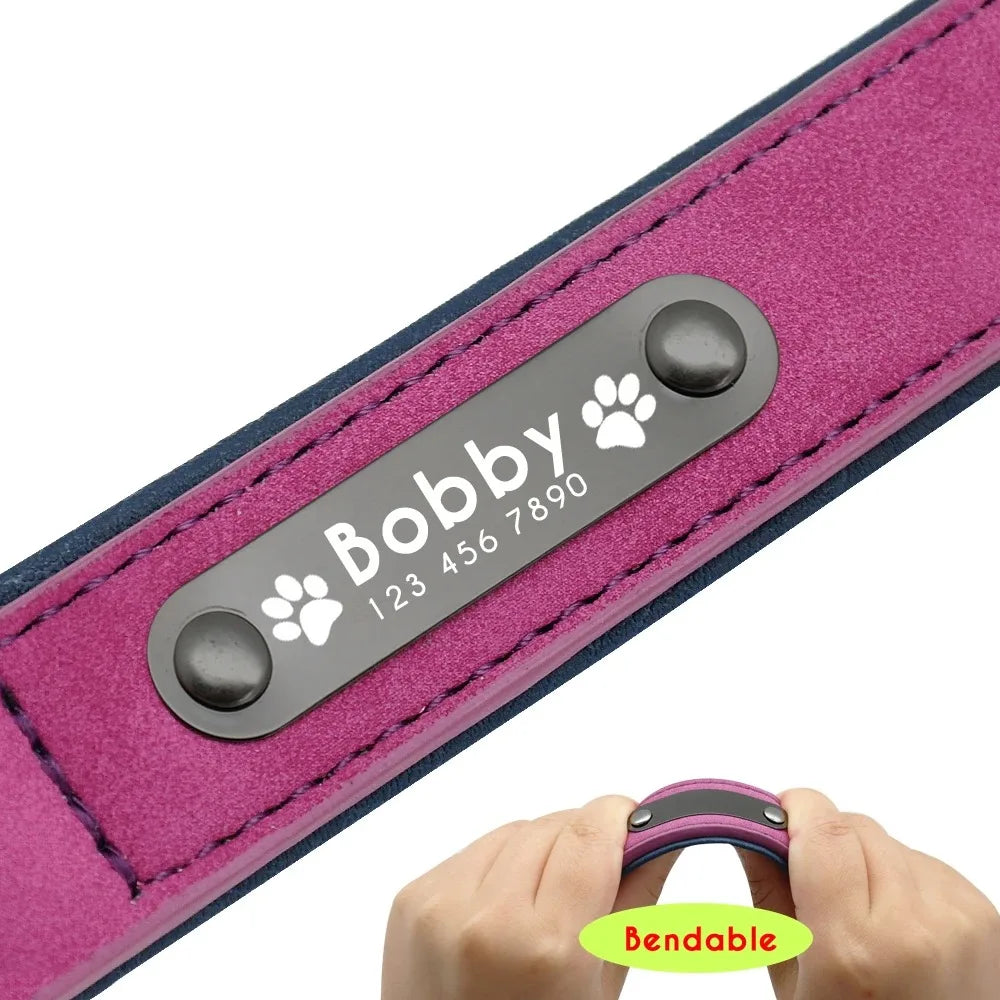 Personalized Leather Dog Collar with Name ID