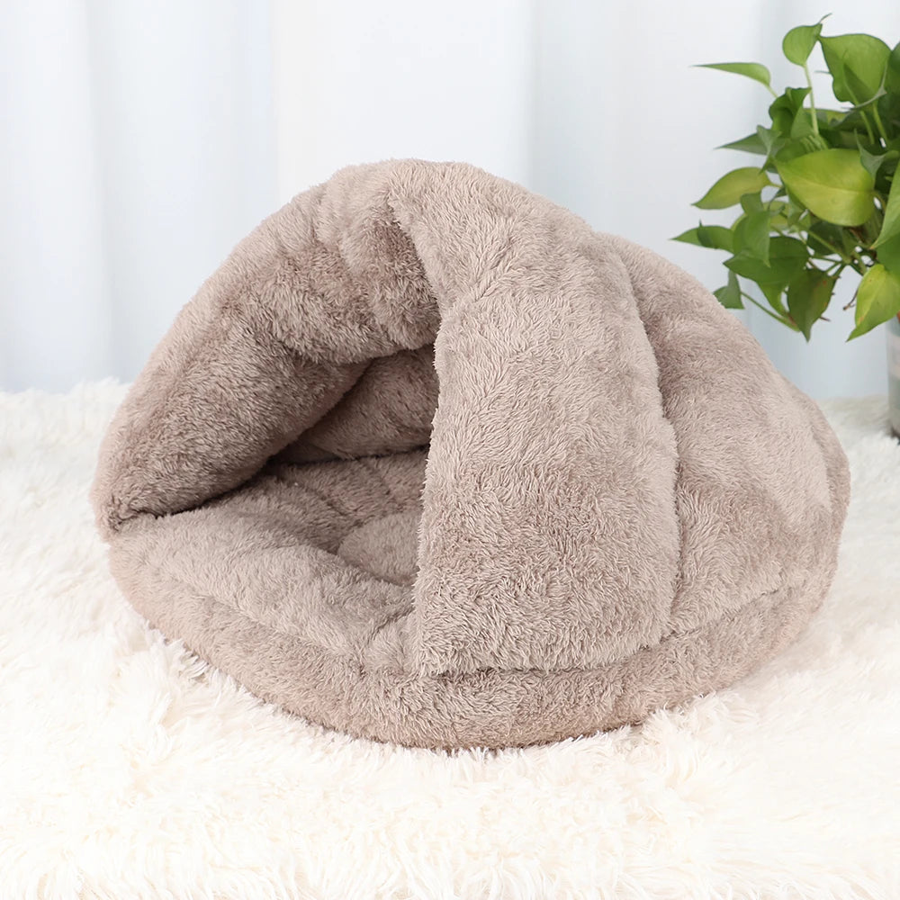 Plush Winter Cat Cave Bed