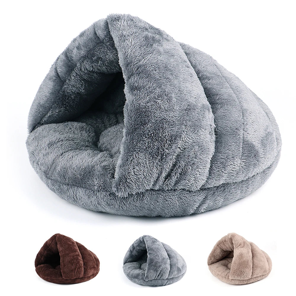 Plush Winter Cat Cave Bed