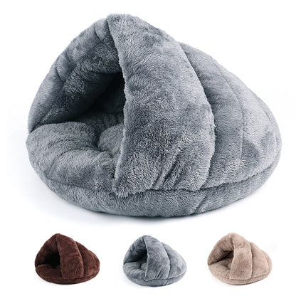 Plush Winter Cat Cave Bed