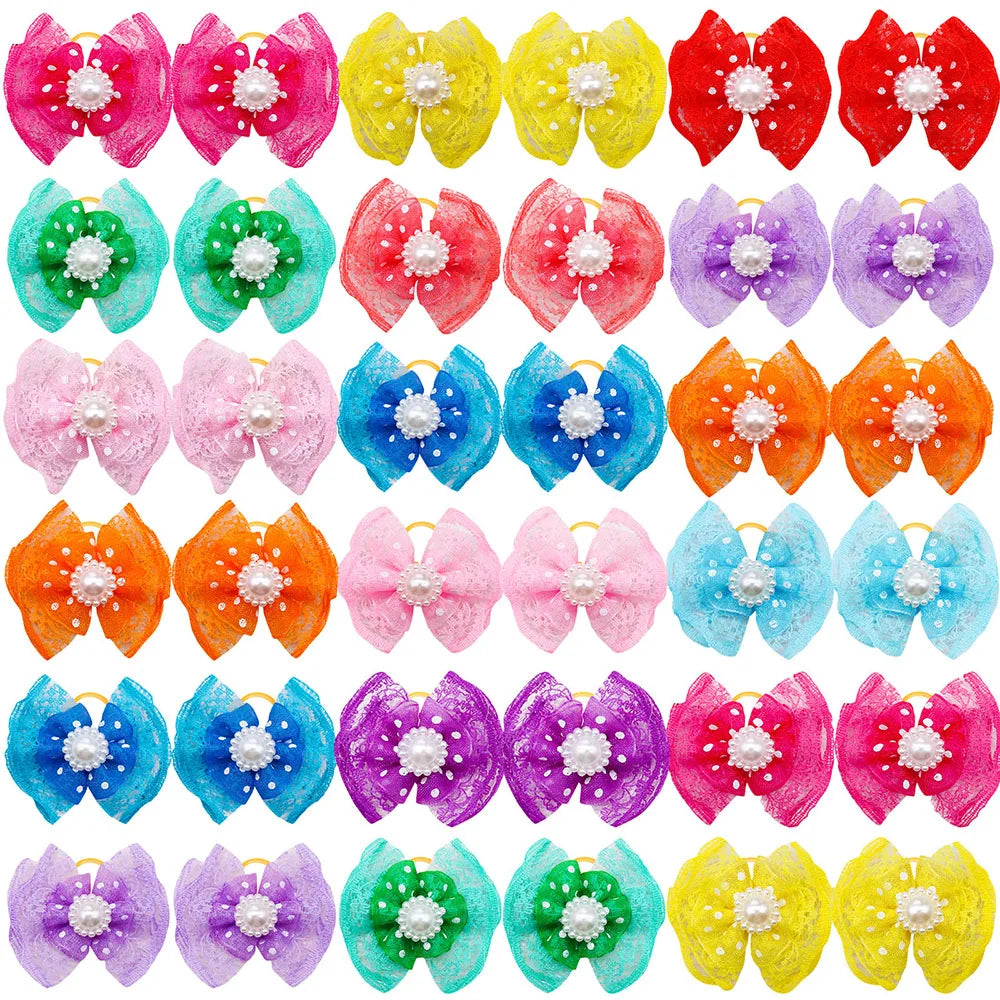 Lace & Pearl Pet Hair Bow Set (10pcs)