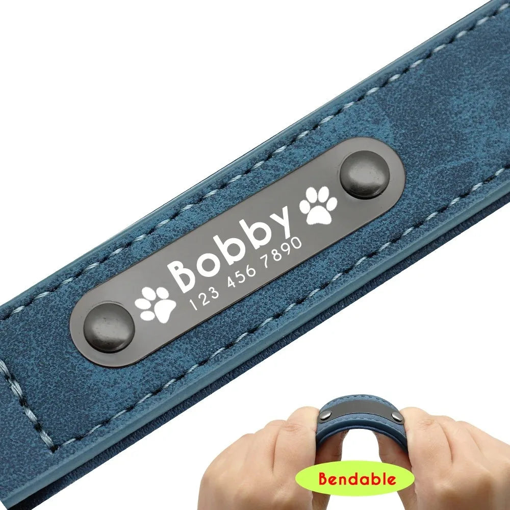 Personalized Leather Dog Collar with Name ID