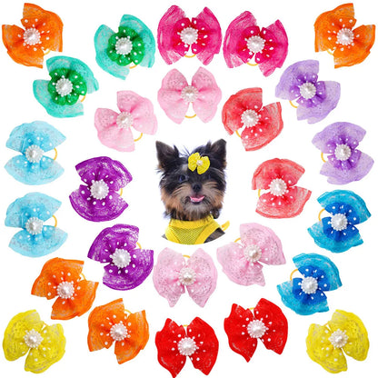 Lace & Pearl Pet Hair Bow Set (10pcs)