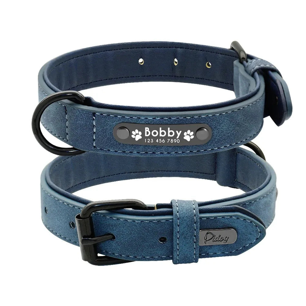 Personalized Leather Dog Collar with Name ID