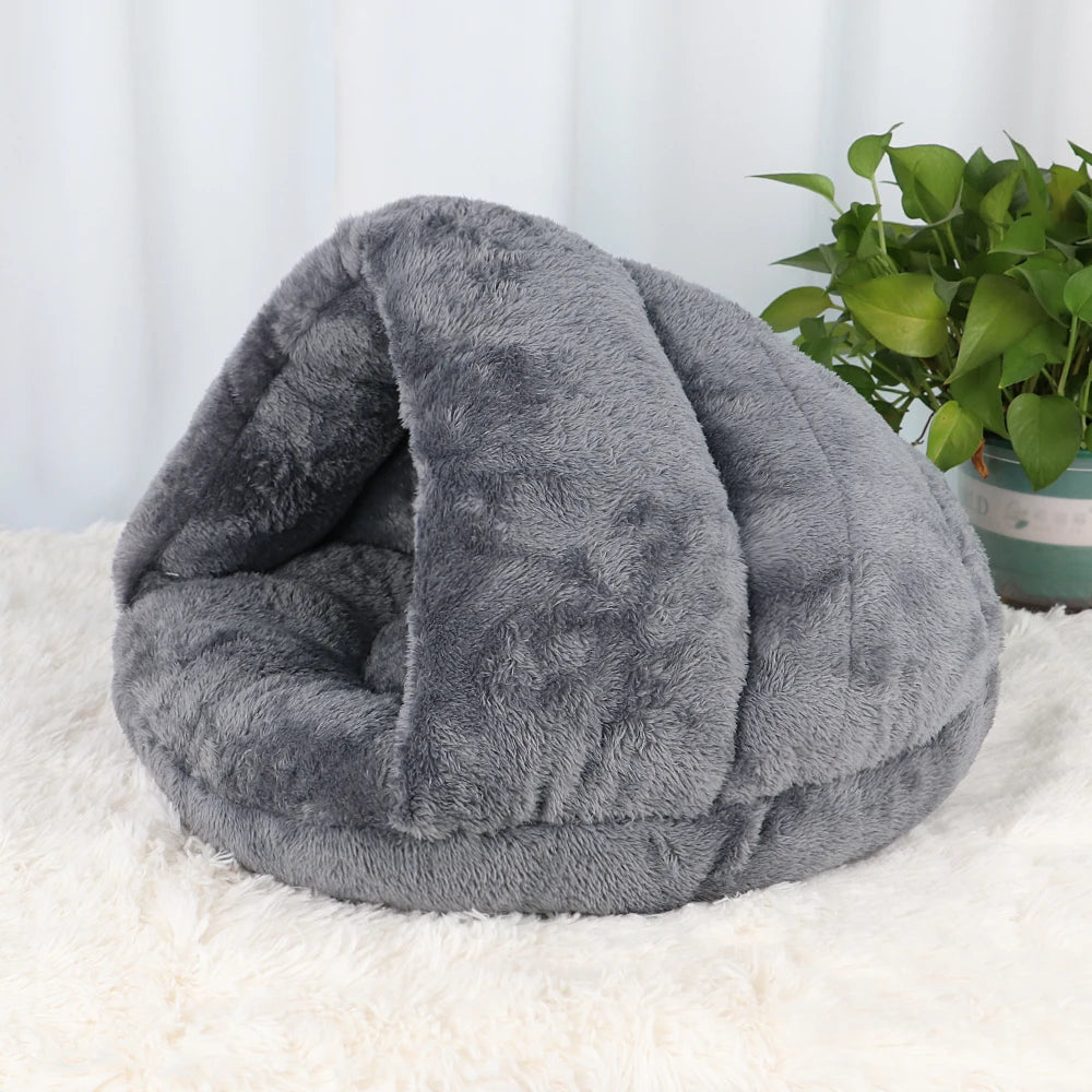 Plush Winter Cat Cave Bed