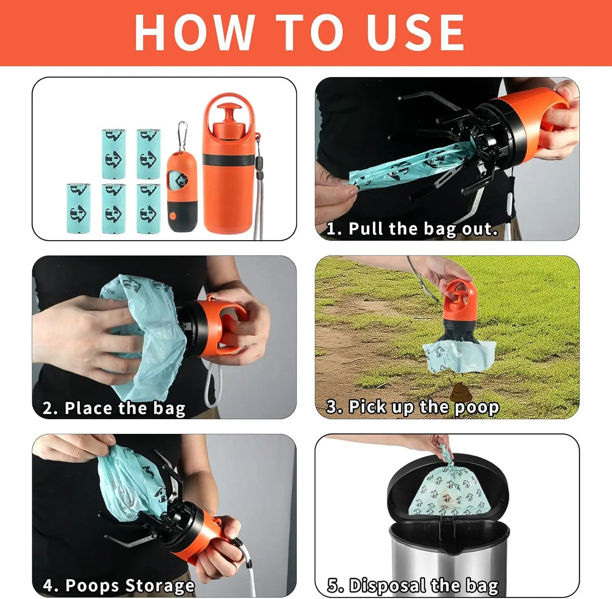 Portable Dog Poop Scooper Set with LED Light