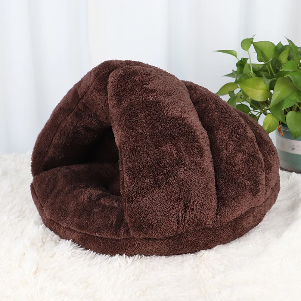 Plush Winter Cat Cave Bed