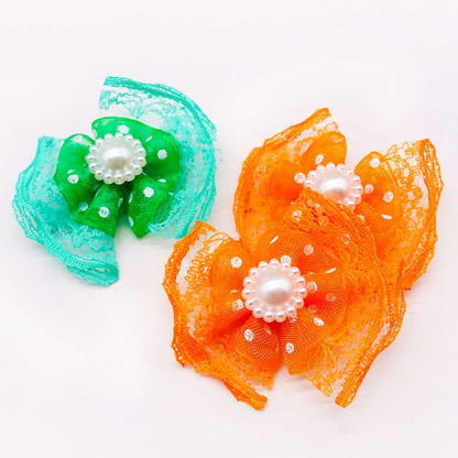 Lace & Pearl Pet Hair Bow Set (10pcs)