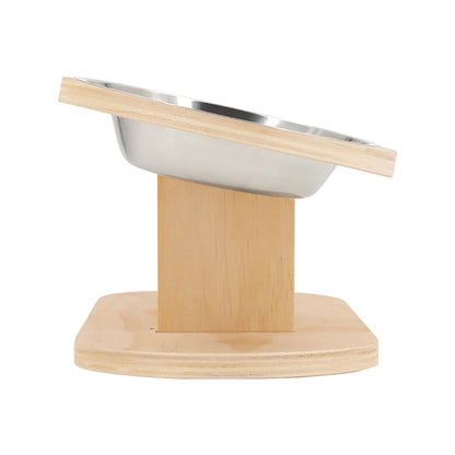 Raised Cat Bowl Feeder with Wood Stand & 3 Stainless Steel Bowls