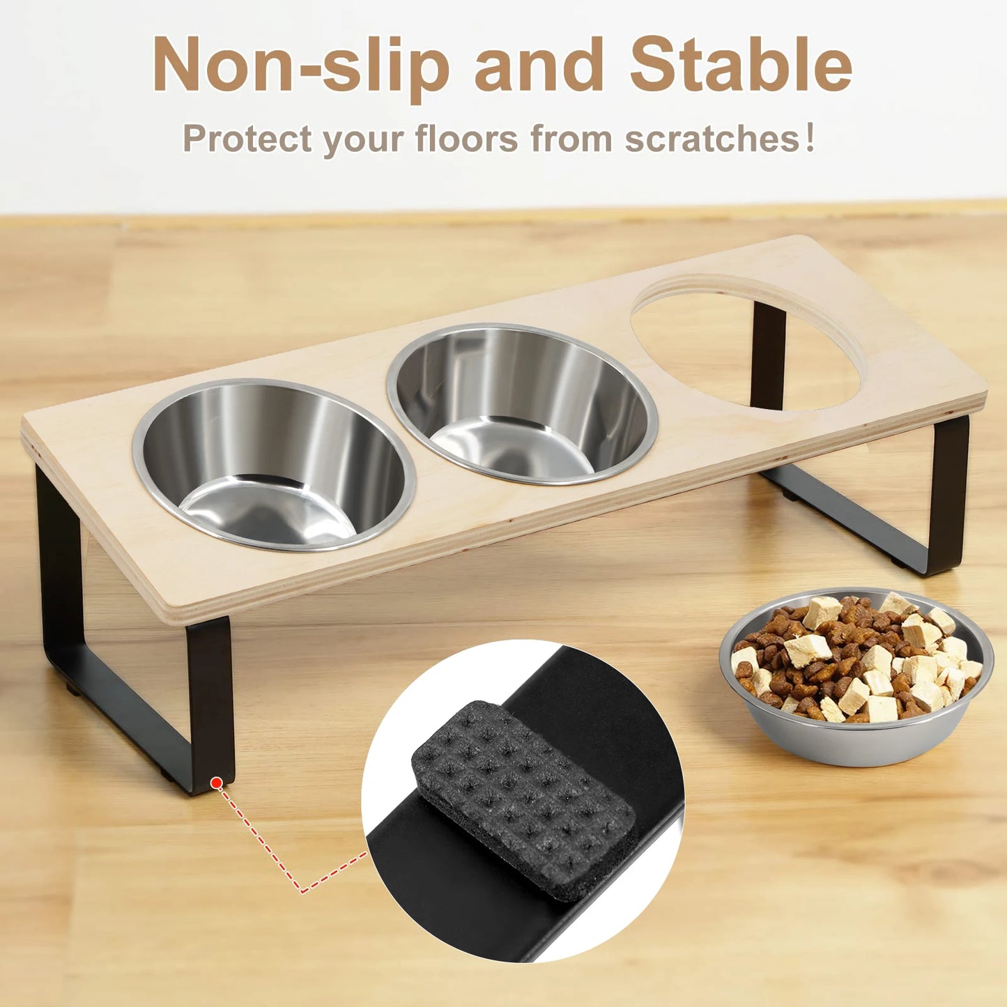 Elevated Cat Bowl Set with 3 Stainless Steel Bowls (15° Tilt)
